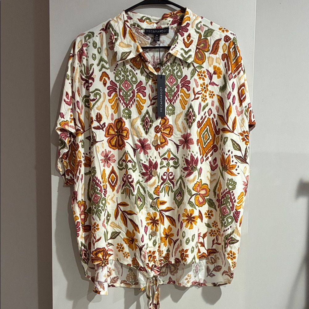 Meg & Margot 💯 Rayon NWT Women's Multicolor Floral Blouse